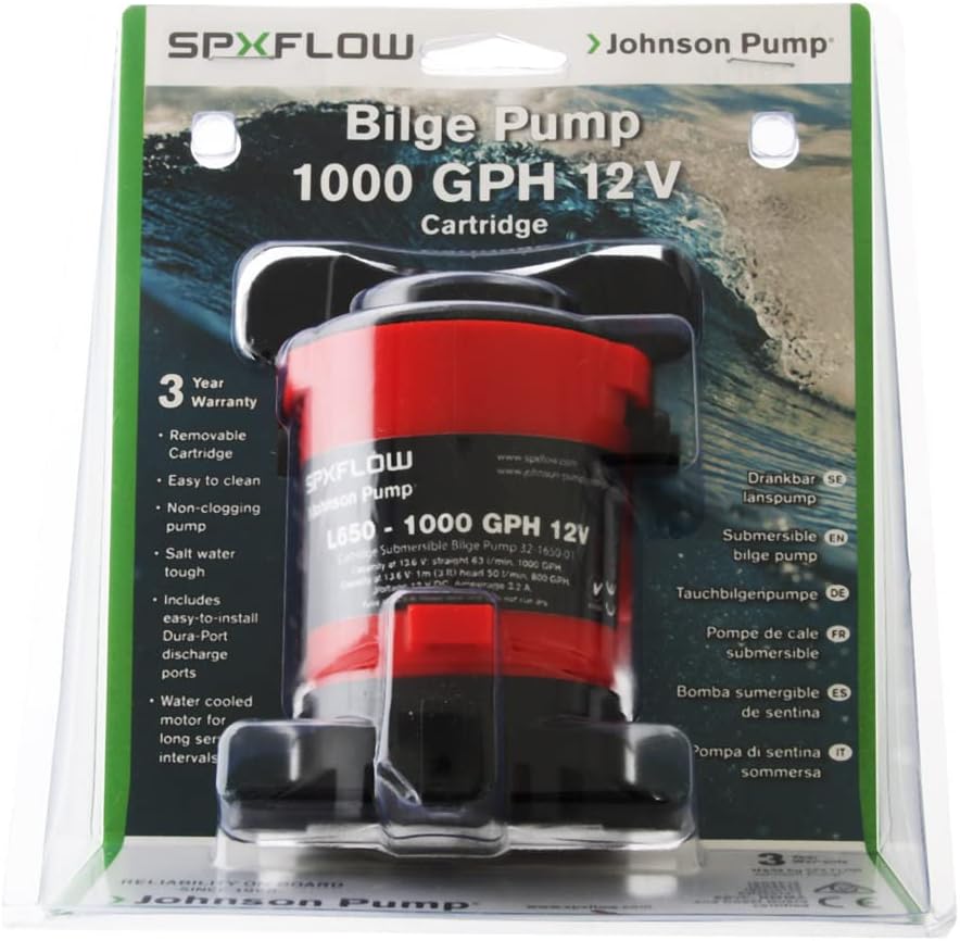 Johnson Pumps 32903 Cartridge Bilge Pump with Dura-Port - 1000 GPH, Black