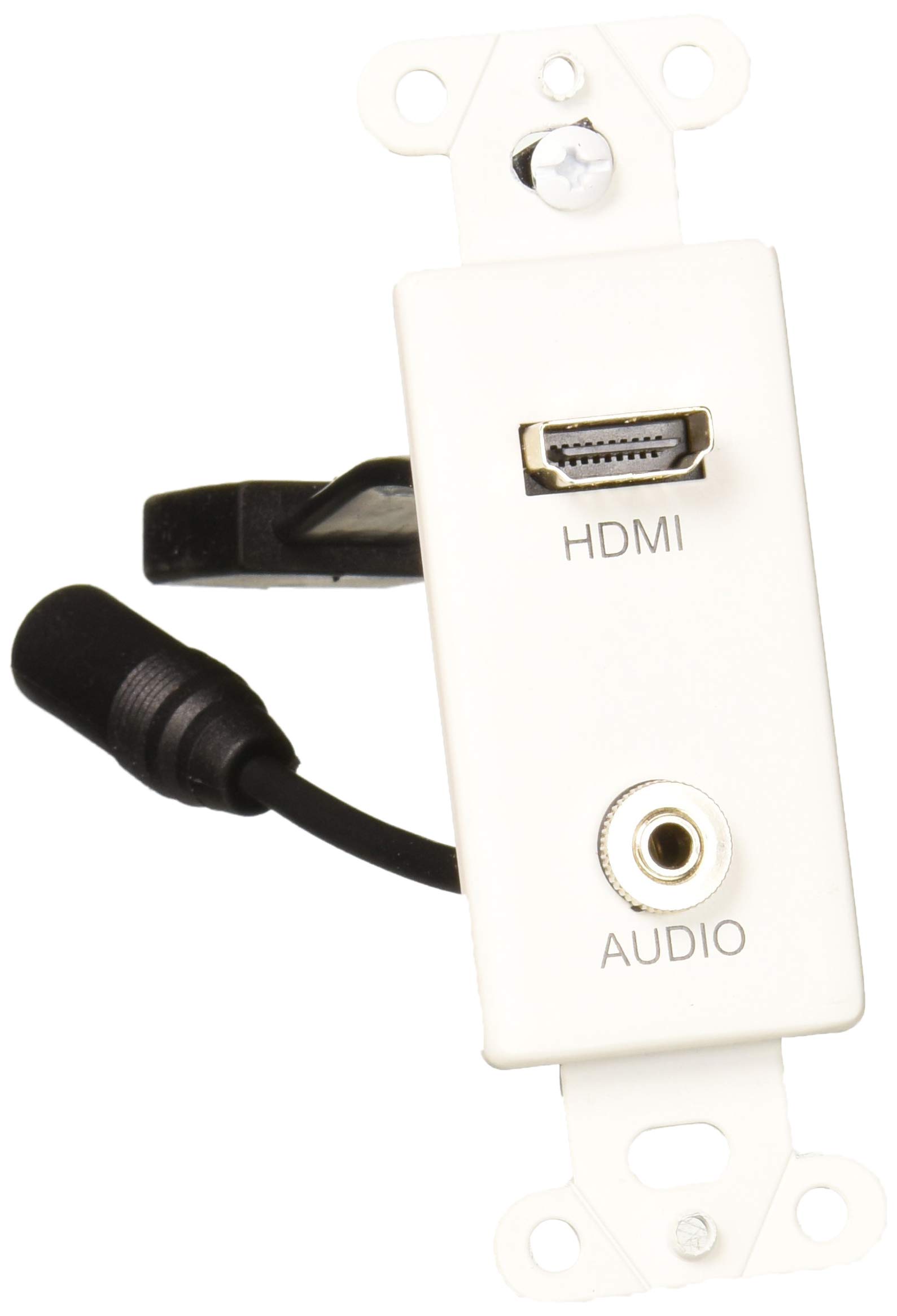Legrand - C2G HDMI Wall Plate, HDMI Pigtail Single Gang Wall Plate, White HDMI Wallplate, 3.5mm Single Gang Wallplate