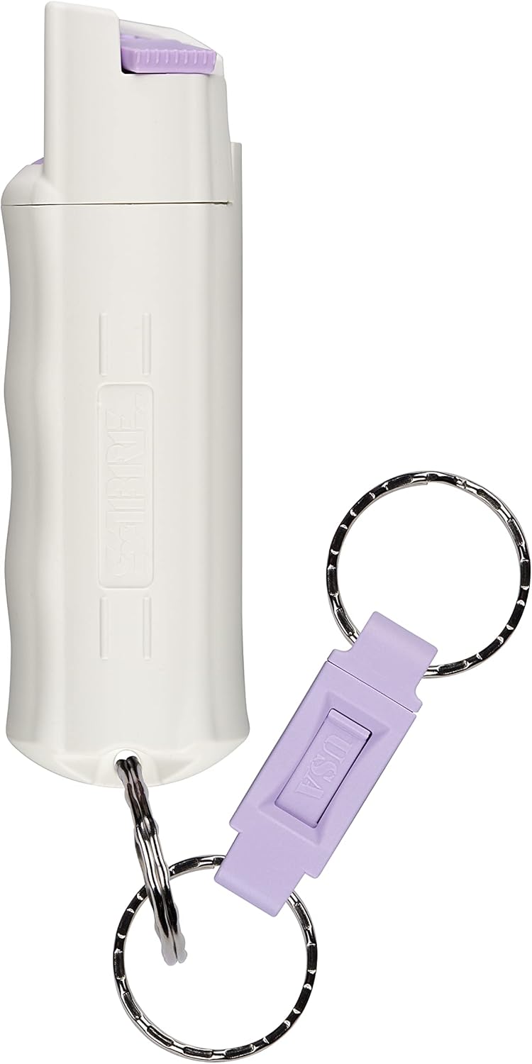 SABRE Pepper Spray Quick-Release Keychain with Finger Grip, Police-Strength OC