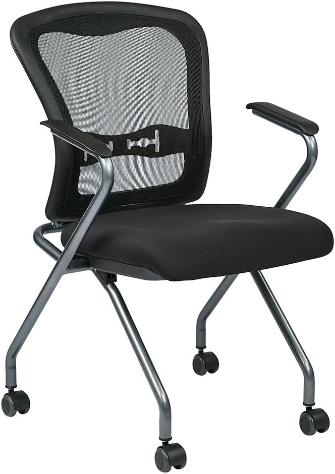 Office Star Pro-Line II Deluxe Folding Chairs With ProGrid Back, Black/Titanium, Set Of 2