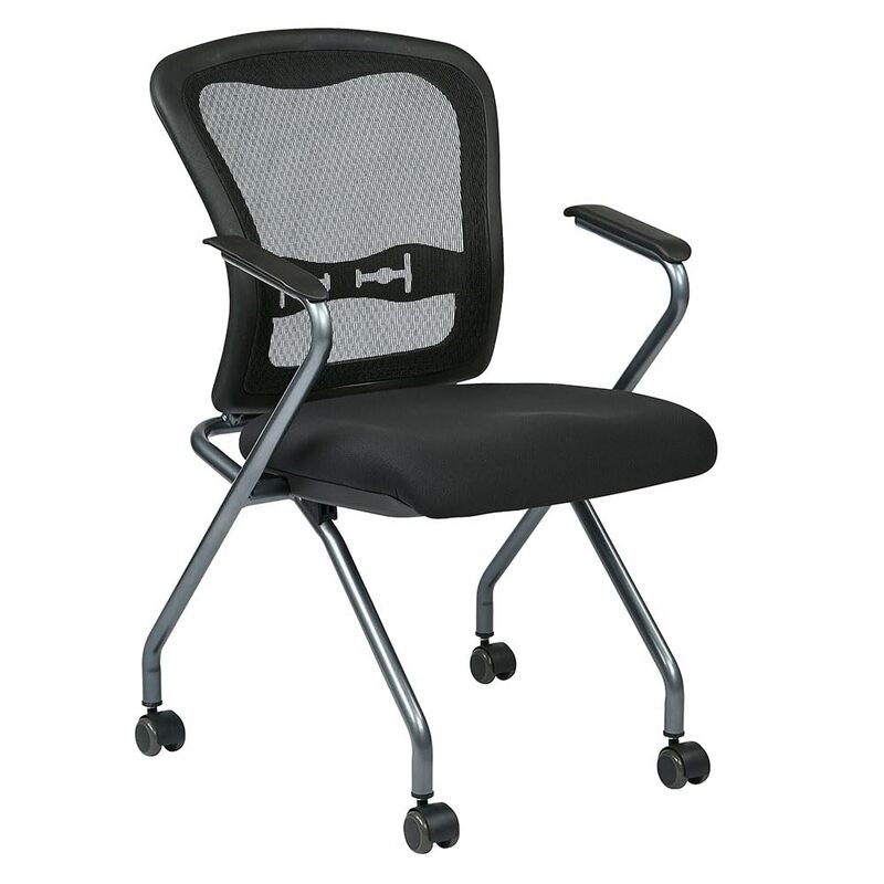 Office Star Pro-Line II Deluxe Folding Chairs With ProGrid Back, Black/Titanium, Set Of 2
