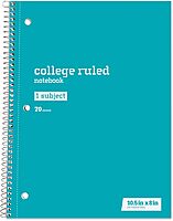 Just Basics® Wirebound Notebook, 8" x 10-1/2", College Ruled, 70 Sheets, Assorted Colors, Pack of 6