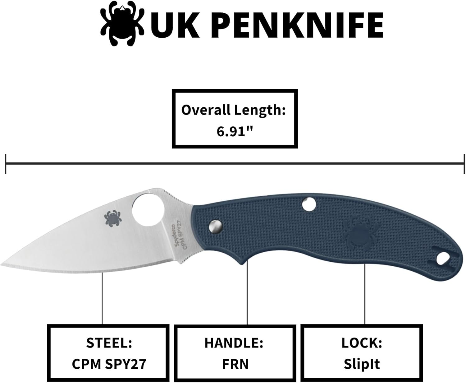 Spyderco UK Pen SlipIt C94PCBL Cobalt Blue FRN CPM-SPY27 Stainless Pocket Knife