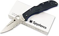 Spyderco Endela Lightweight Knife with Flat Ground Steel Blade and Tunnel to Towers Black FRN Handle - CombinationEdge