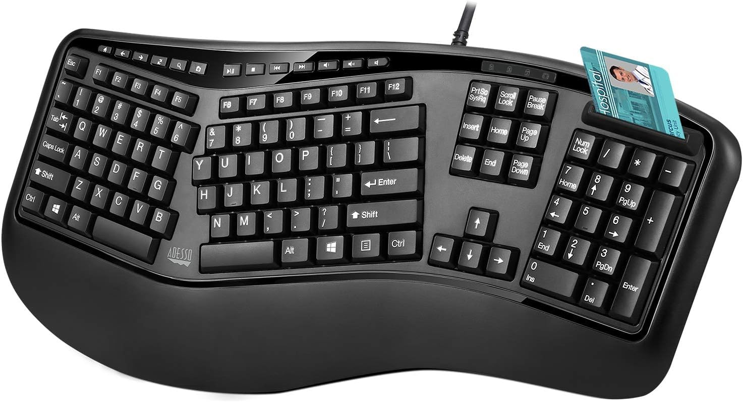 TruForm AKB-150SB-TAA Desktop Ergonomic Smart Card Reader Keyboard (TAA Compliant), Black