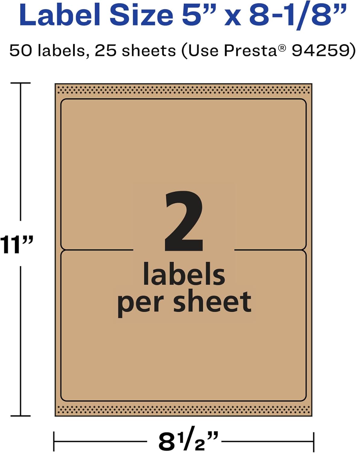 Avery Kraft Brown Rectangle Labels, Sure Feed Technology, 5" x 8-1/8"