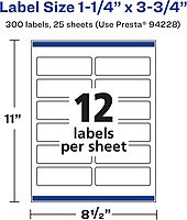 Avery Matte White Rectangle Labels, Sure Feed Technology, 1.25" x 3.75"
