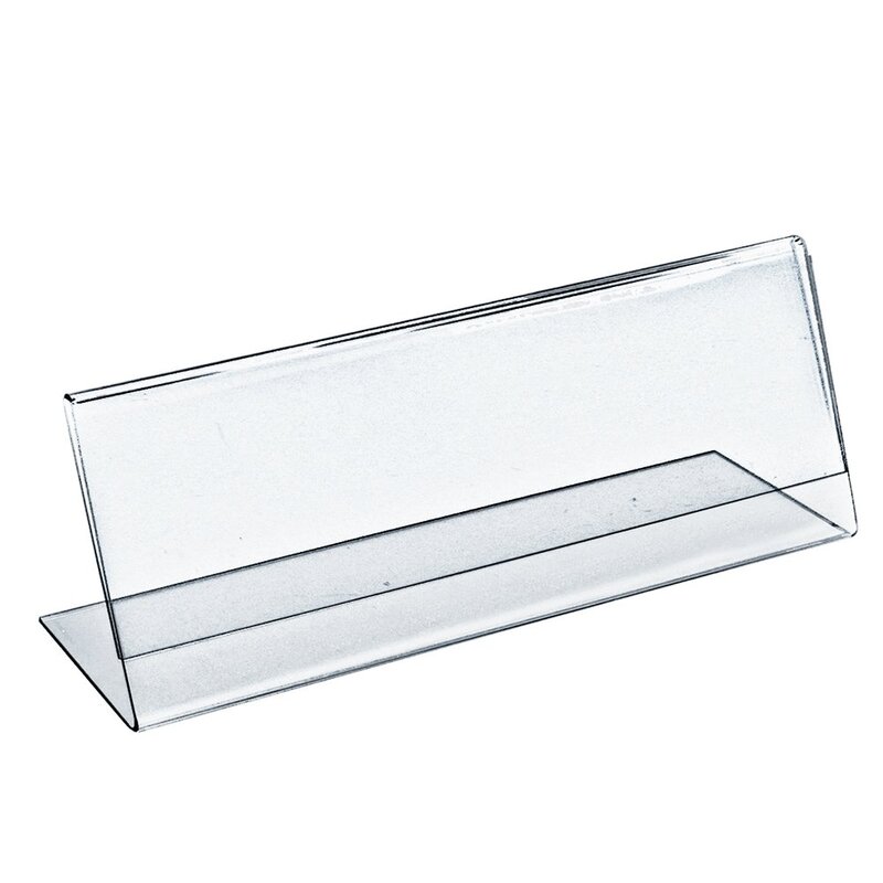 Azar Displays Acrylic Horizontal L-Shaped Sign Holders, 7inH x 11inW x 3inD, Clear, Pack Of 10 Holders