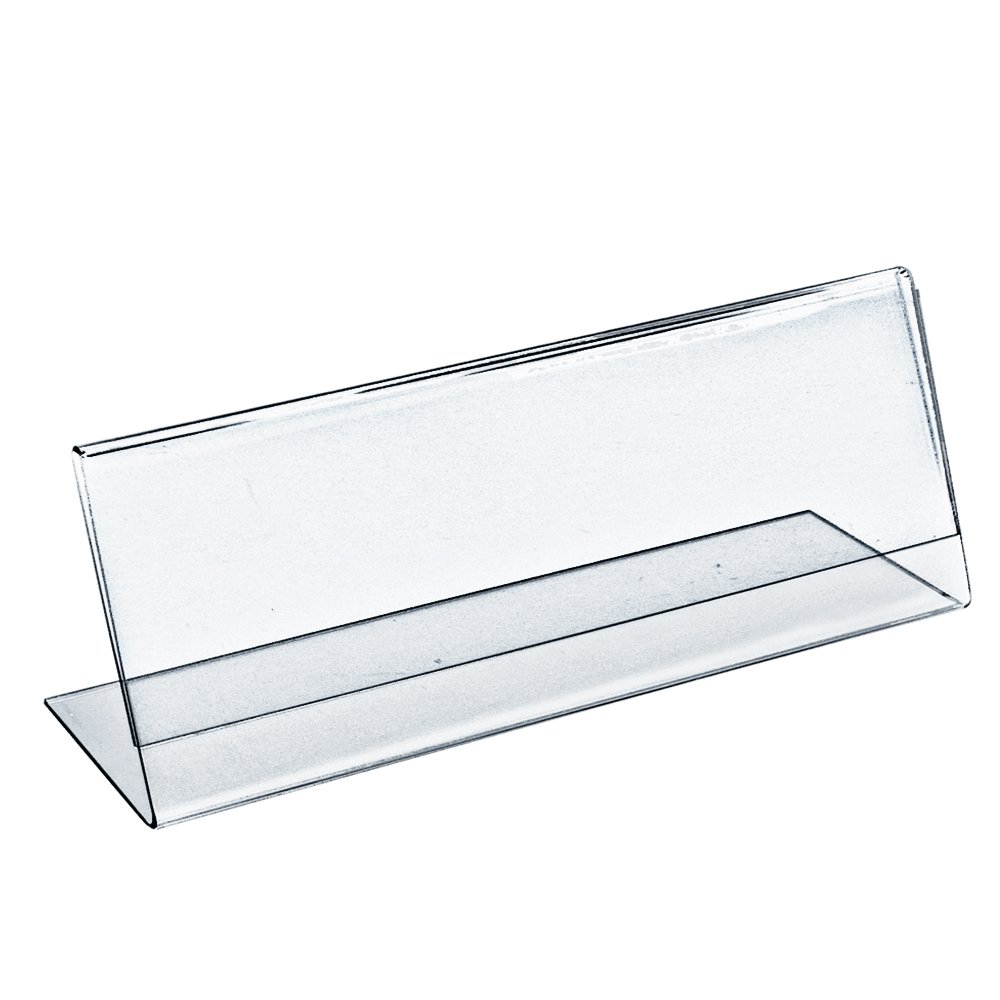 Azar Displays Acrylic Horizontal L-Shaped Sign Holders, 7inH x 11inW x 3inD, Clear, Pack Of 10 Holders