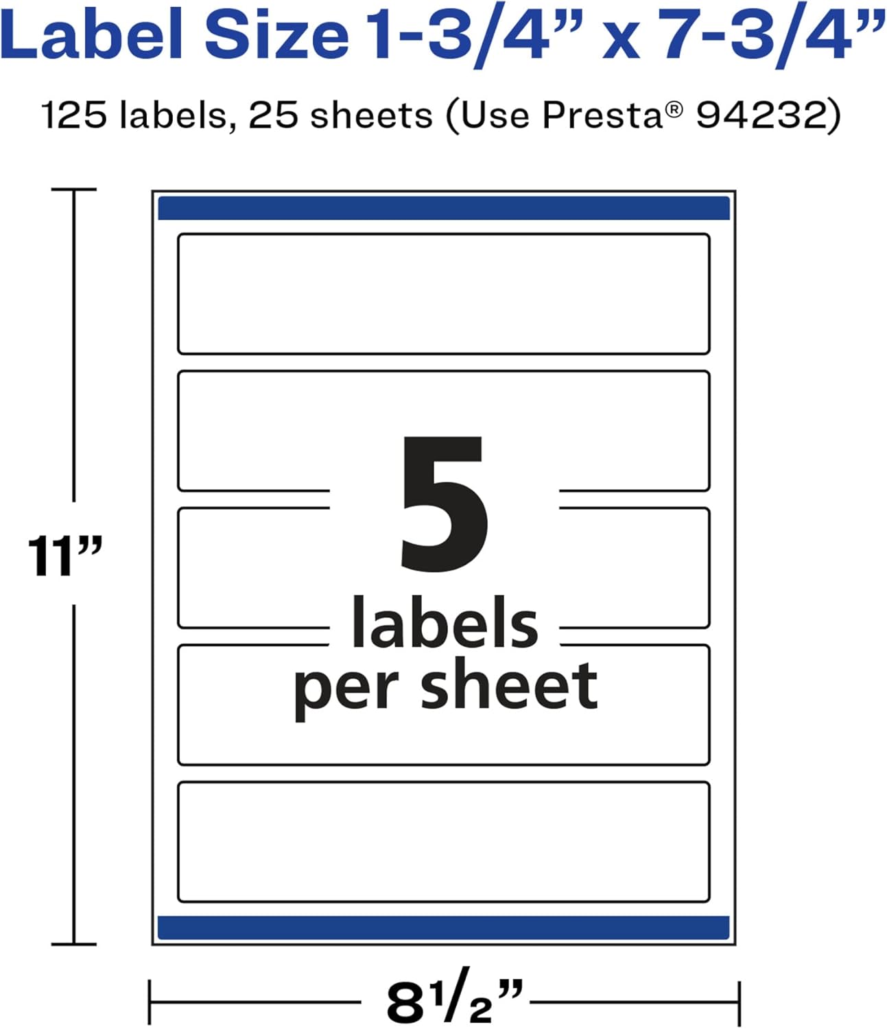 Avery Glossy White Rectangle Labels, Sure Feed Technology, 1.75" x 7.75"