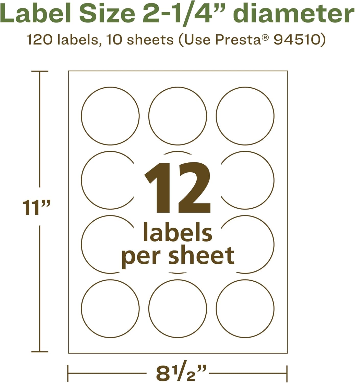 Avery EcoFriendly Matte White Recycled Round Labels, 2.25" Diameter, Print-to-The-Edge, Permanent Adhesive