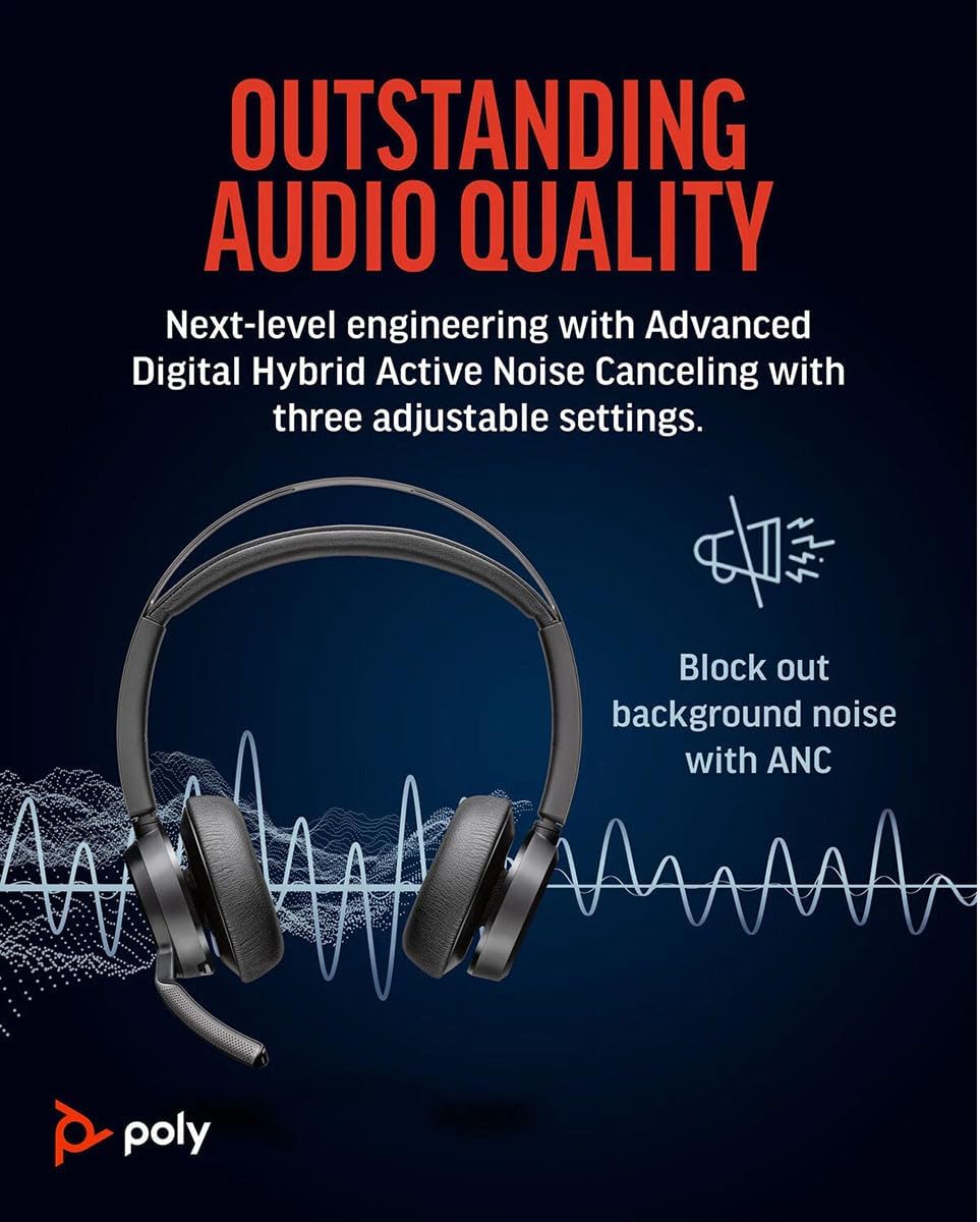 Poly Voyager Focus 2, Headset, on-ear, Bluetooth, wireless, active noise canceling, USB-C via Bluetooth adapter, black