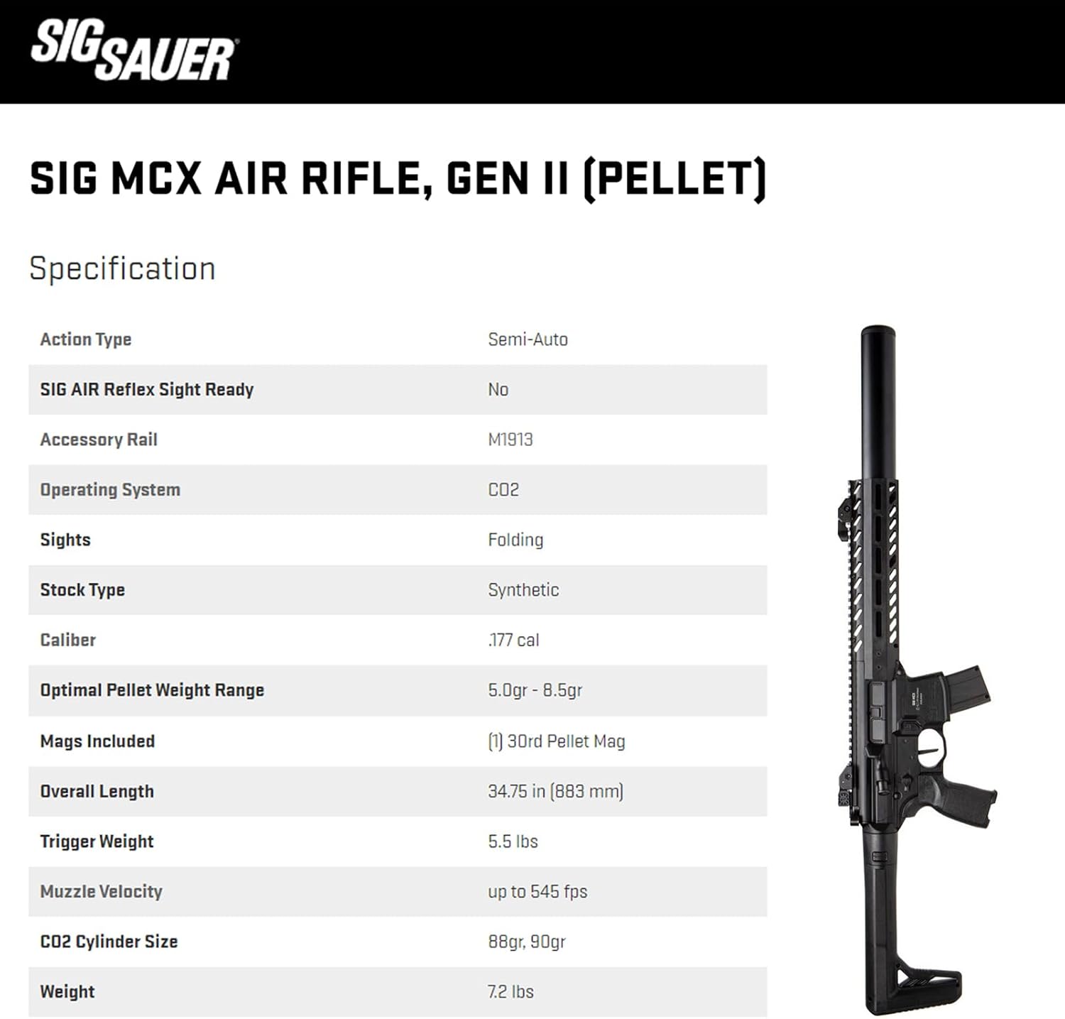 Sig Sauer MCX Gen 2 .177 Caliber 30rd CO2-Powered Semi-Auto Pellet Air Rifle | Accurate High-Performance Airgun for Shooting