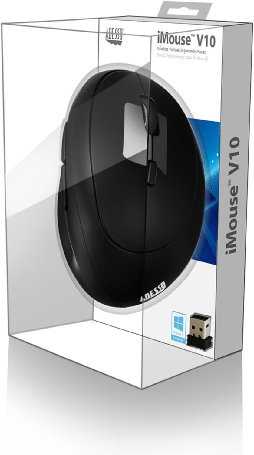 ADESSO iMouse V10 Wireless Vertical Ergonomic Mouse - 2.4GHz, 800/1200/1600 DPI, 6 Buttons