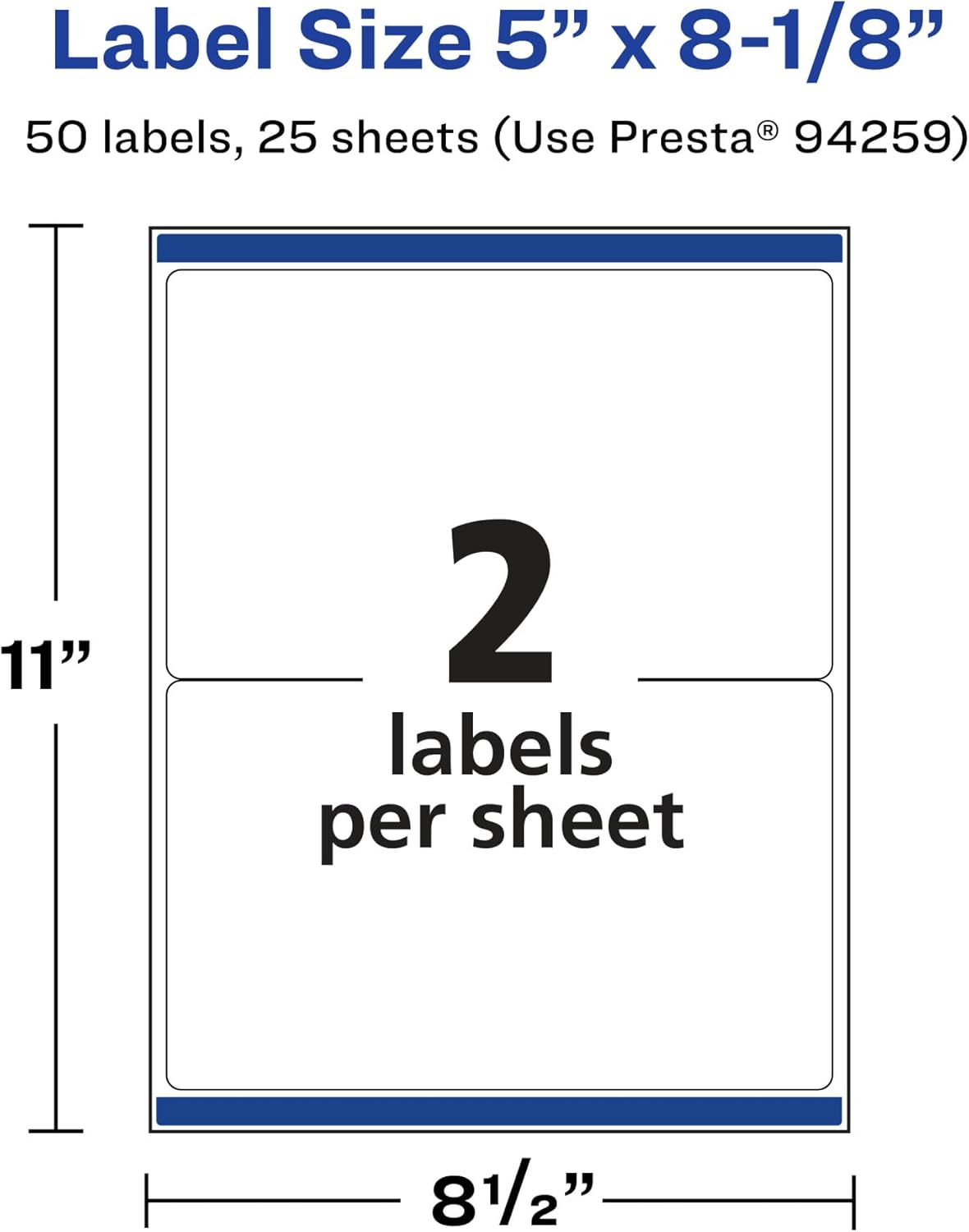 AVERY Matte White Removable Rectangle Labels, Sure Feed Technology, 5" x 8-1/8", Laser/Inkjet Printable