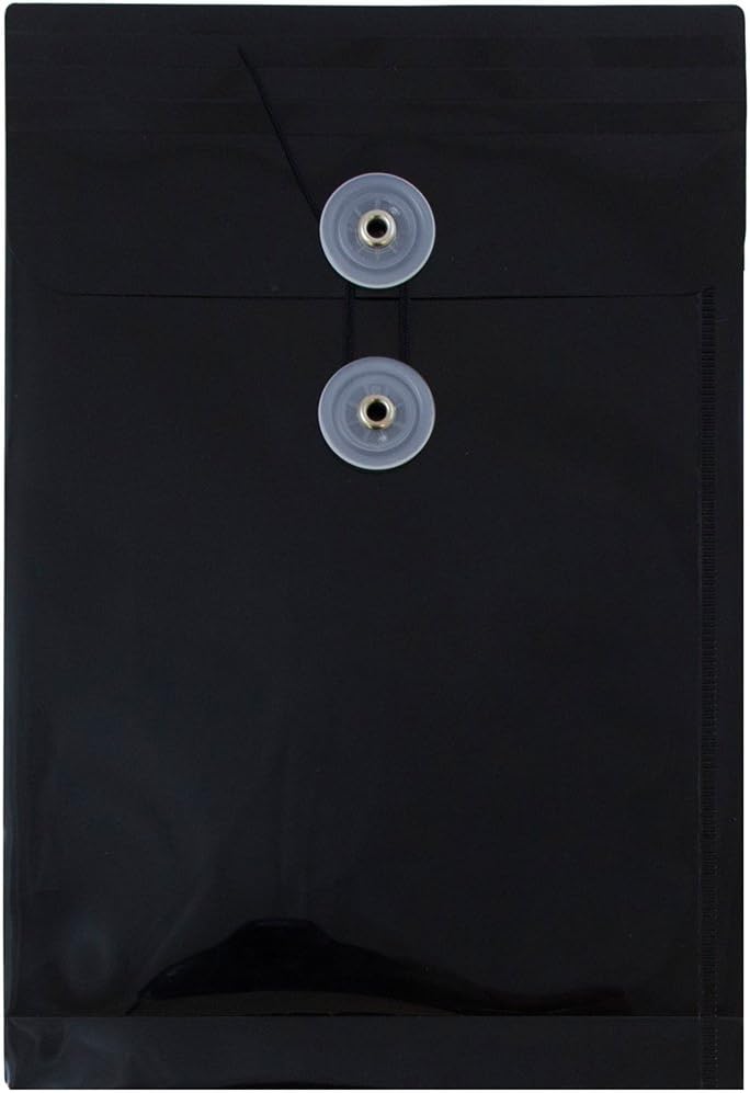 JAM PAPER Open-End Plastic Envelopes, Button & String