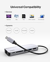 Belkin USB-C Hub - 6-in-1Multi-PortAdapter Dock with 4K HDMI, USB-C 100W PD Pass-Through Charging, 2X USB-A Ports