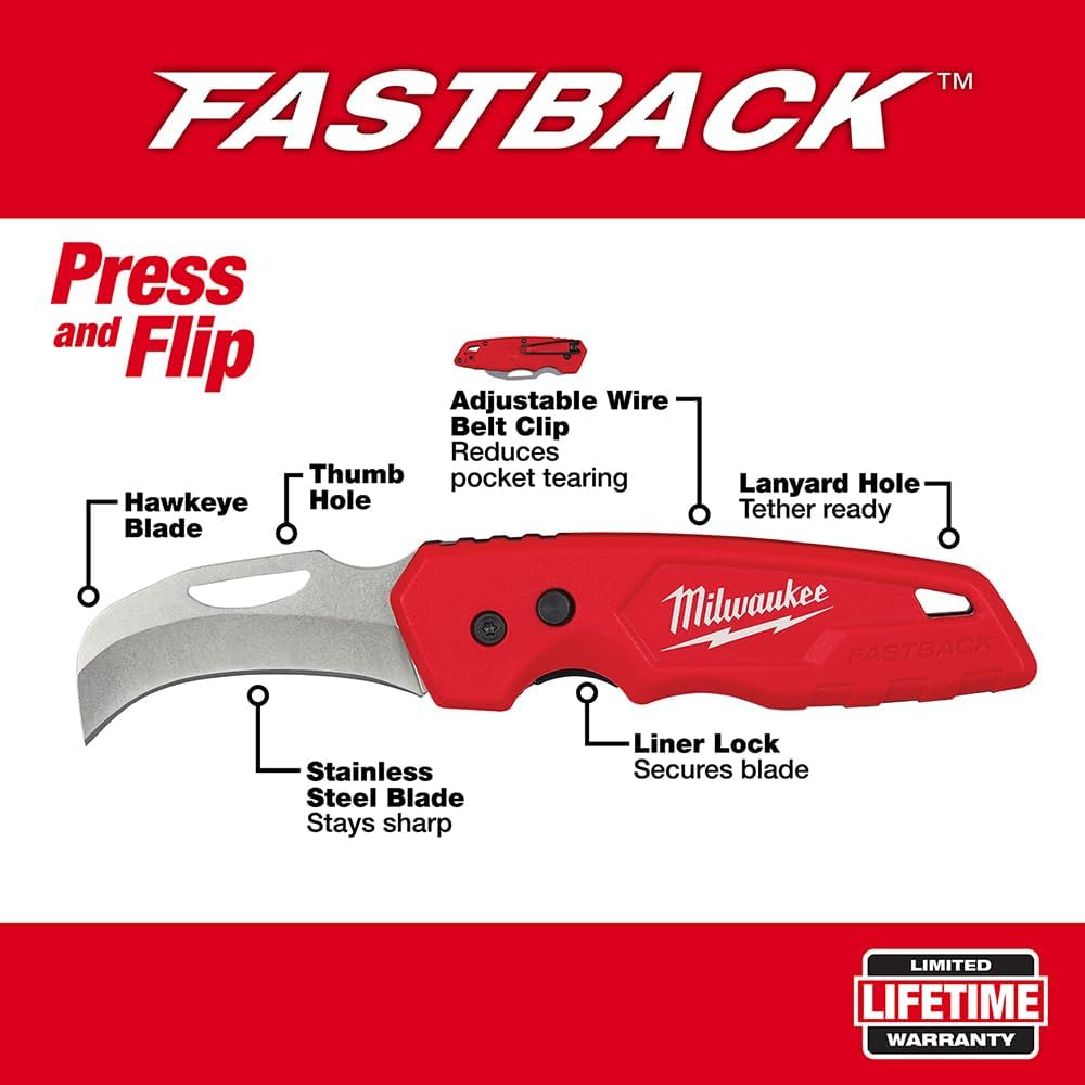 MILWAUKEE'S Tool 48-22-1525 Fastback Hawkbill Folding Knife