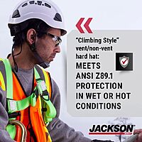 Jackson Safety CH300 & CH400V Climbing-Style Hard Hats – Vented & Non-Vented, Flip-Up Visor, ANSI Z89.1, OSHA Compliant