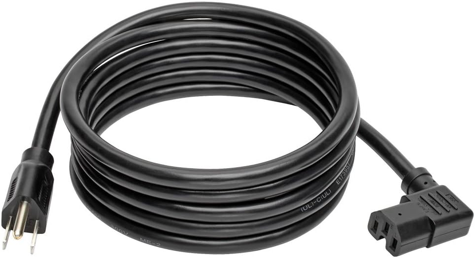 Tripp Lite 8ft Heavy Duty Power Extension Cord Cable 15A 14 AWG 5-15P to Right-Angle C15 Black 8' (P019-008-C15RA)