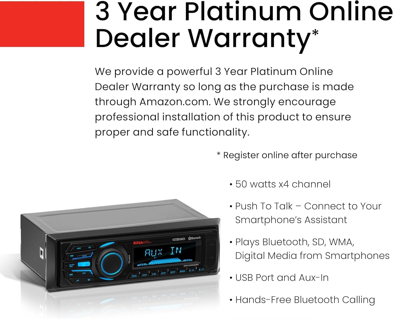 BOSS Audio Systems MR1308UABK Marine Boat Stereo – Single Din, Bluetooth, No CD DVD Player, AM/FM Radio Receiver, Aux-in