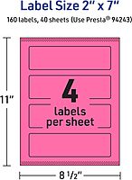 Avery Printable Rectangle Labels, Sure Feed Technology, 2\" x 7\", Bright Pink, Print-to-The-Edge, Laser/Inkjet Printable