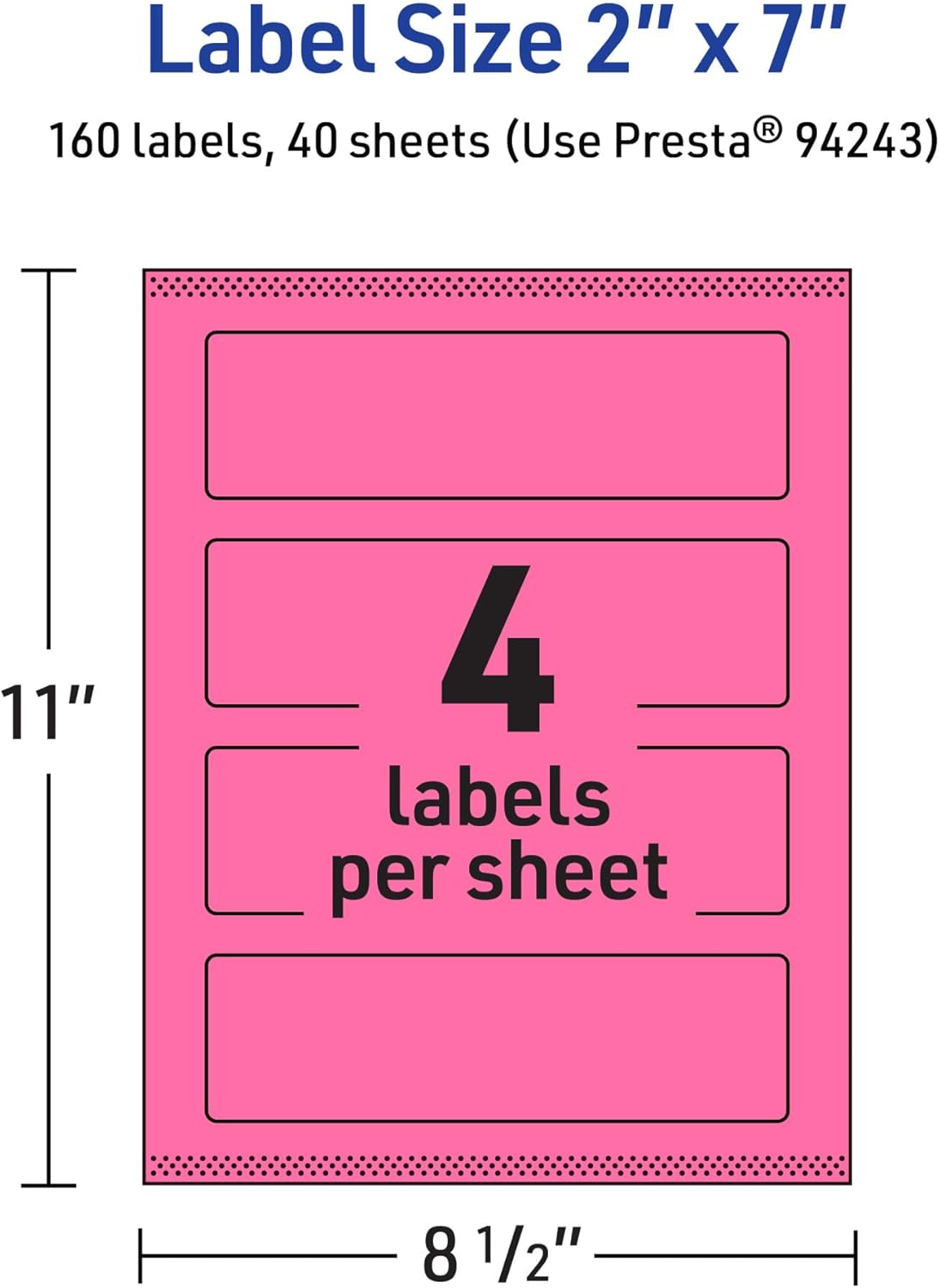 Avery Printable Rectangle Labels, Sure Feed Technology, 2\" x 7\", Bright Pink, Print-to-The-Edge, Laser/Inkjet Printable