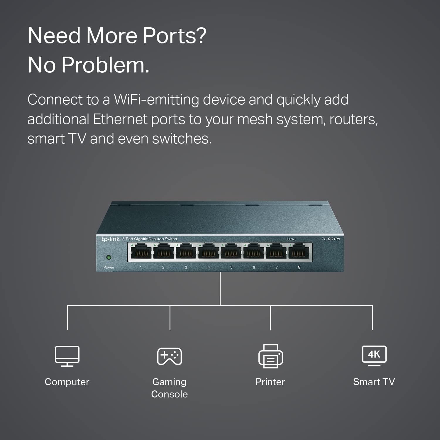 TP-Link TL-SG108 8 Port Gigabit Unmanaged Ethernet Network Switch, Ethernet Splitter Plug & Play Fanless Metal Design