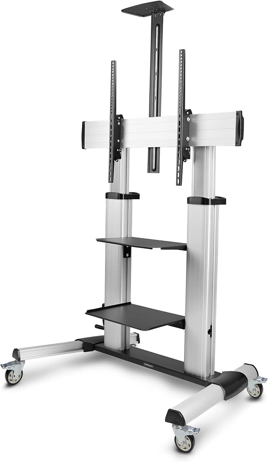StarTech.com Rolling TV Cart/Stand On Wheels, Up to 100-inch/220lb Flat Screens, Hand Crank Height Adjustable Mobile Trolley