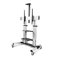 StarTech.com Rolling TV Cart/Stand On Wheels, Up to 100-inch/220lb Flat Screens, Hand Crank Height Adjustable Mobile Trolley