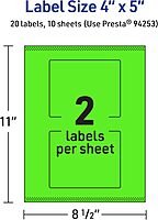 Avery Printable Rectangle Labels, Sure Feed Technology, 4" x 5", Neon Green, Print-to-The-Edge, Laser/Inkjet Printable