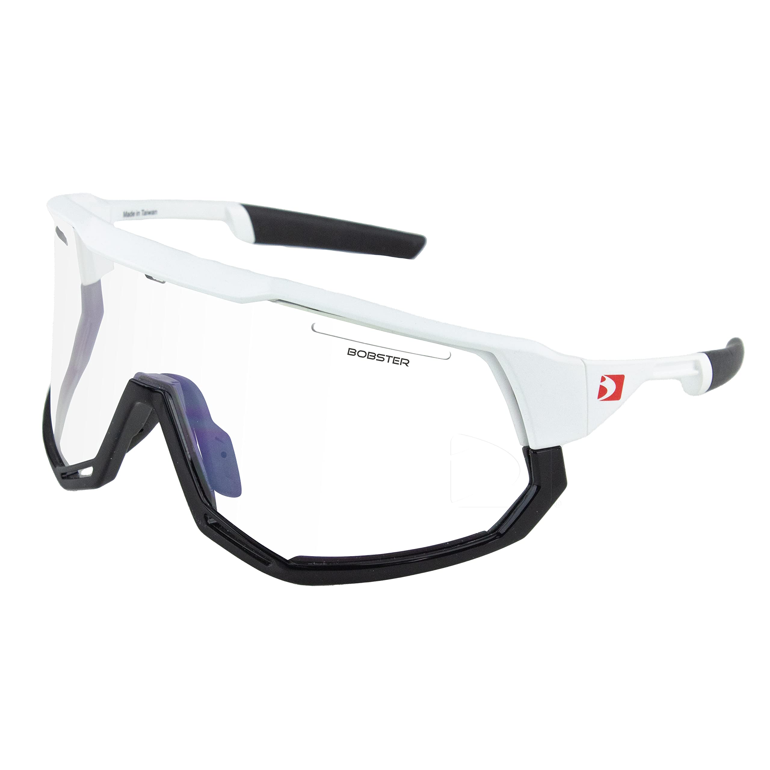 Bobster® Freewheel Cycling Sunglass, Matte White/Gloss Black Frame, Smoke Black Red Revo, Yellow & Clear Lens