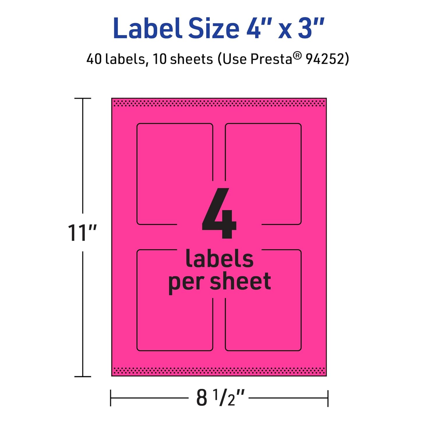 Avery Printable Rectangle Labels, Sure Feed Technology, 4" x 3", Neon Magenta Labels, Print-to-The-Edge