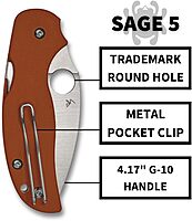 Spyderco Sage 5 Folding Pocket Knife with 3" CPM Rex 121 Steel Blade and G-10 Handle - EDC Knife for Men and Women, Perfect for Hunting, Tactical, Camping, Survival, Hiking - PlainEdge - C123GBORP