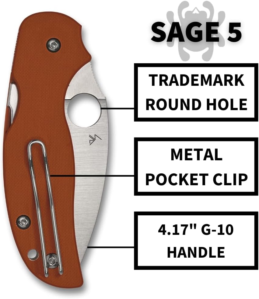 Spyderco Sage 5 Folding Pocket Knife with 3" CPM Rex 121 Steel Blade and G-10 Handle - EDC Knife for Men and Women