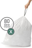 simplehuman Custom-Fit Trash Can Liners, Drawstring, White