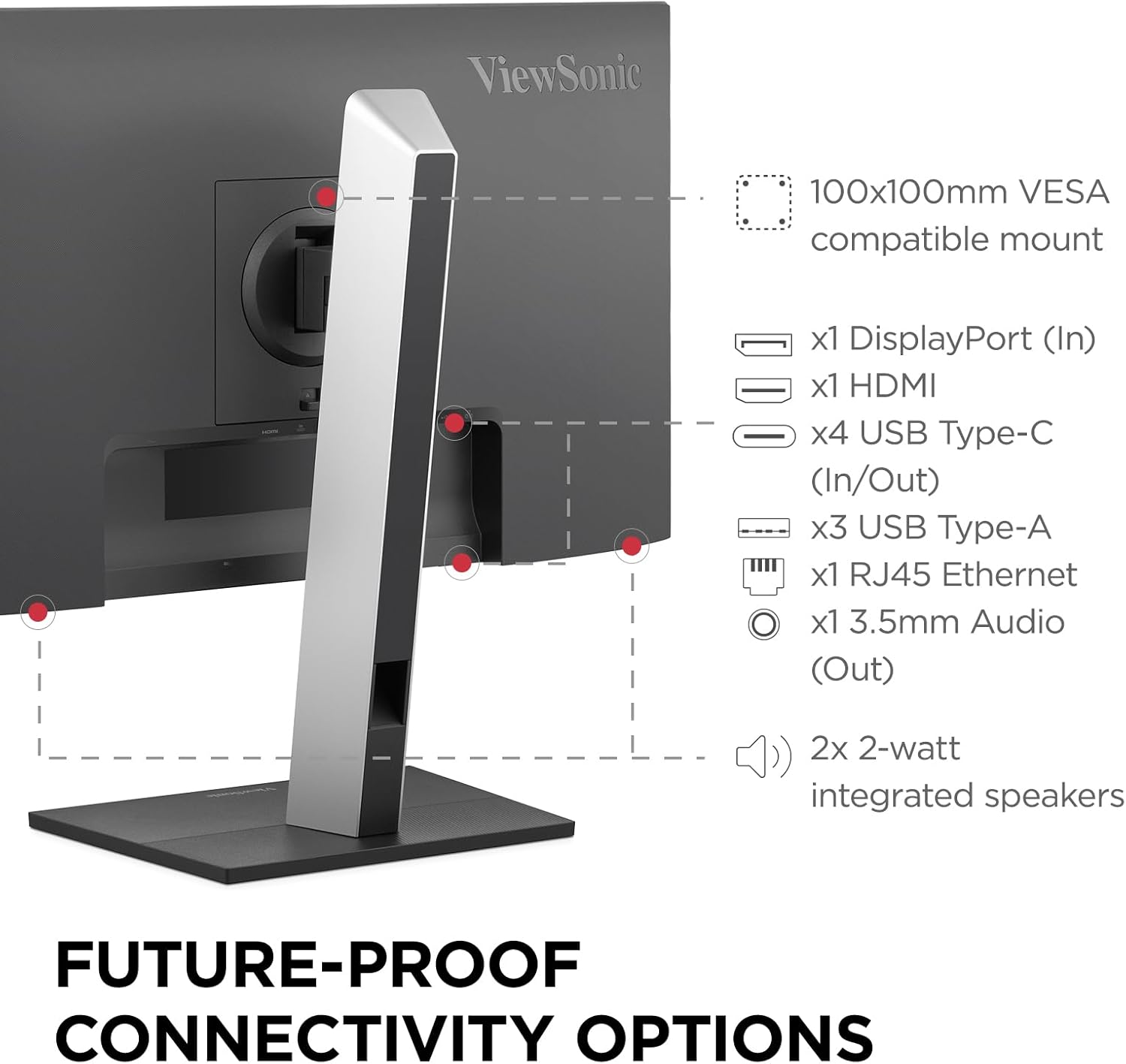 VIEWSONIC USB-C Docking Monitor with 100W, 5-Port USB Hub, HDMI & DisplayPort (Daisy Chain)