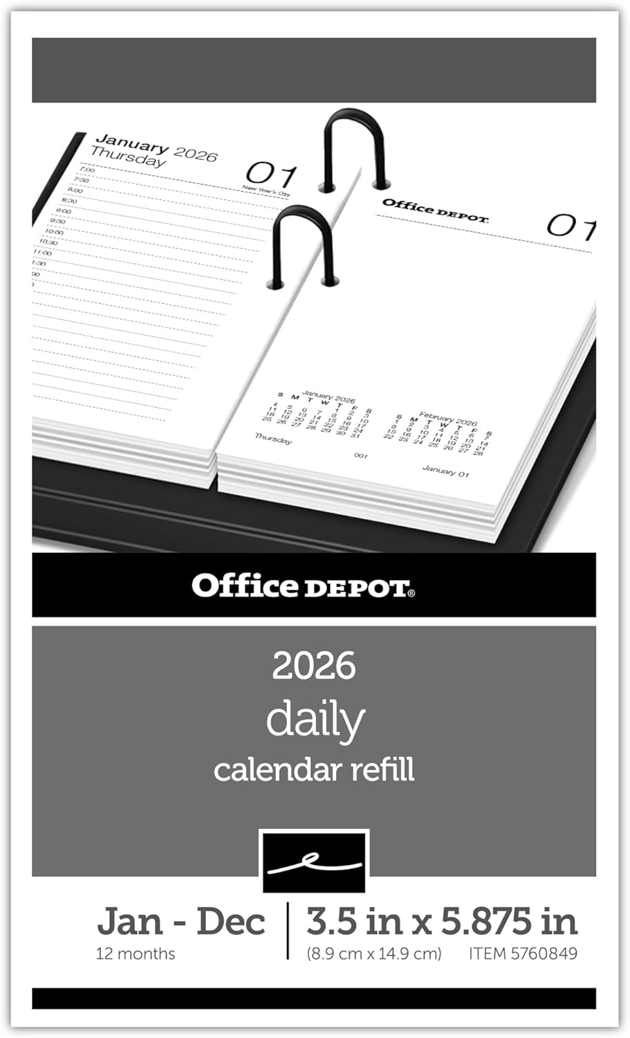 Office Depot Brand Daily Desk Calendar Refill, 3 1/2" x 6", White, January 2026 to December 2026, SP717D5026