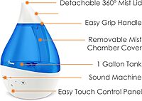 CRANE Drop 4-in-1 Ultrasonic Cool Mist Top-Fill Humidifier with Sound Machine, Night Light & Aroma Tray
