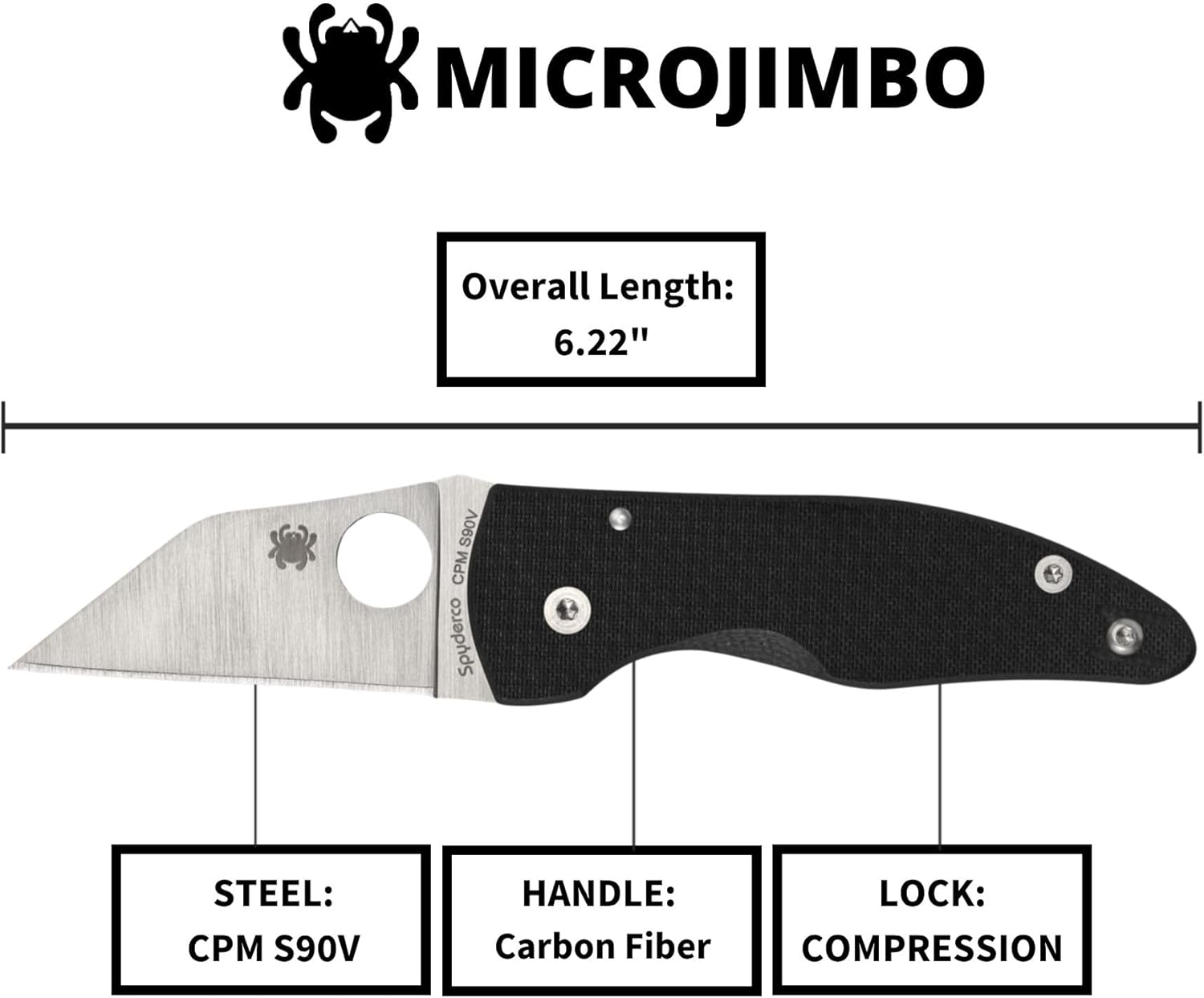 Spyderco MicroJimbo Folding Pocket Knife - CPM S90V Steel with Carbon Fiber Handle, PlainEdge - C264CFP