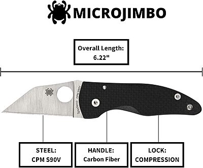 Spyderco MicroJimbo Folding Pocket Knife - CPM S90V Steel with Carbon Fiber Handle, PlainEdge - C264CFP