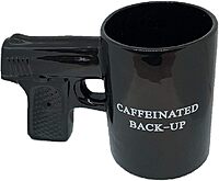 Caliber Gourmet Black Gun Pistol Mug, Ceramic, K-Cup, for Coffee, Tea, Cold Drinks, Holds 18 oz, Black, Funny Mugs, Travel
