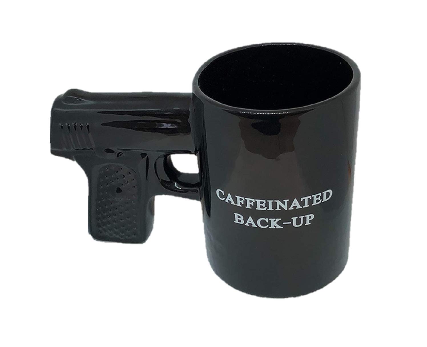 Caliber Gourmet Black Gun Pistol Mug, Ceramic, K-Cup, for Coffee, Tea, Cold Drinks, Holds 18 oz, Black, Funny Mugs, Travel