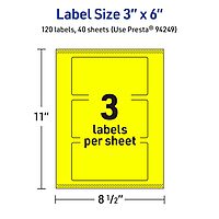 Avery Printable Rectangle Labels, Sure Feed Technology, 3 x 6, Neon Yellow, Print-to-the-Edge, Laser/Inkjet Printable