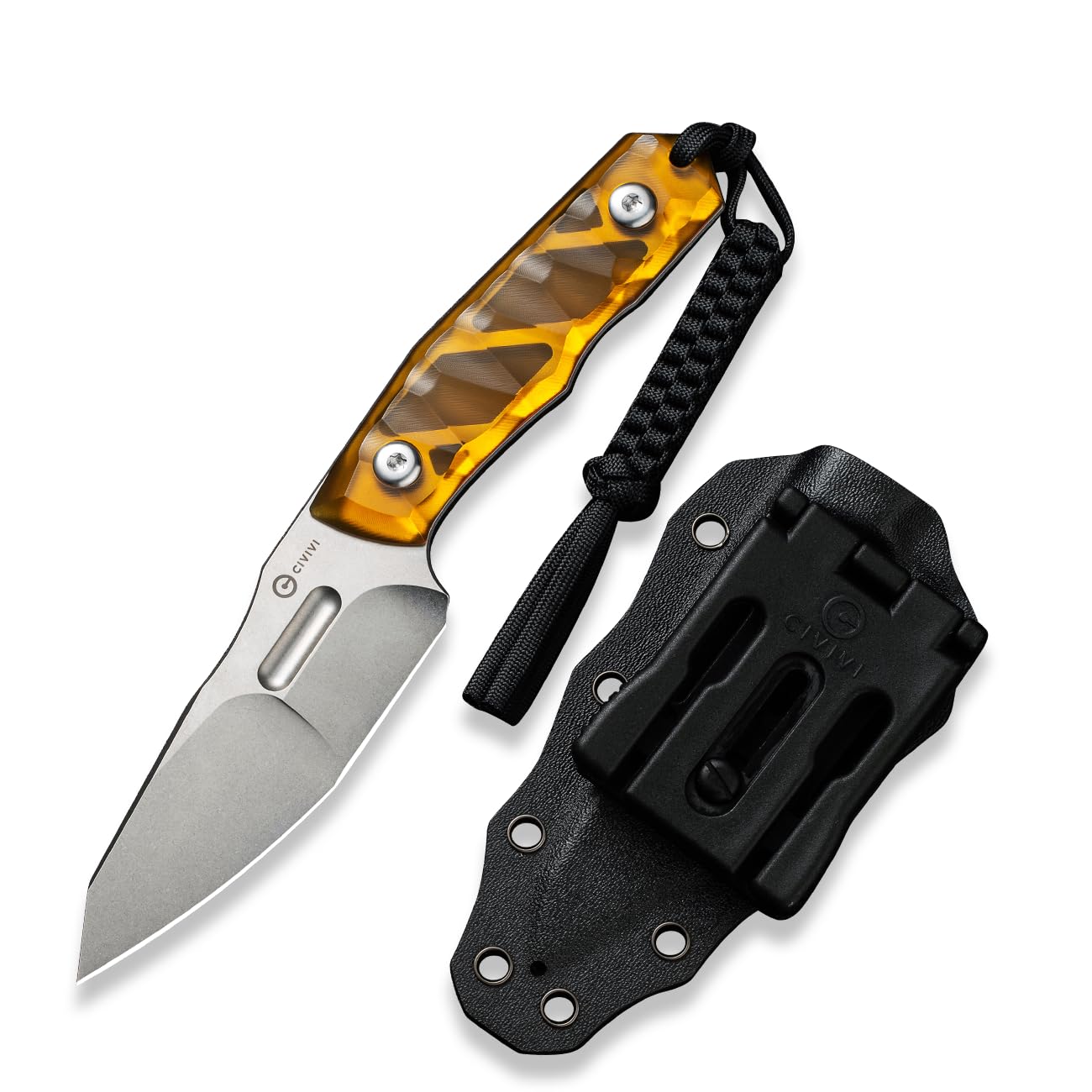 CIVIVI Propugnator EDC Fixed Blade Knife with Kydex Sheath, T-Clip and Lanyard, 4.15" D2 Blade