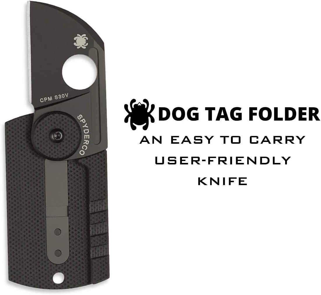 Spyderco Dog Tag Non-Locking Knife with 1.23" CPM S30V Steel Blade and Durable Black Carbon Fiber Handle - PlainEdge