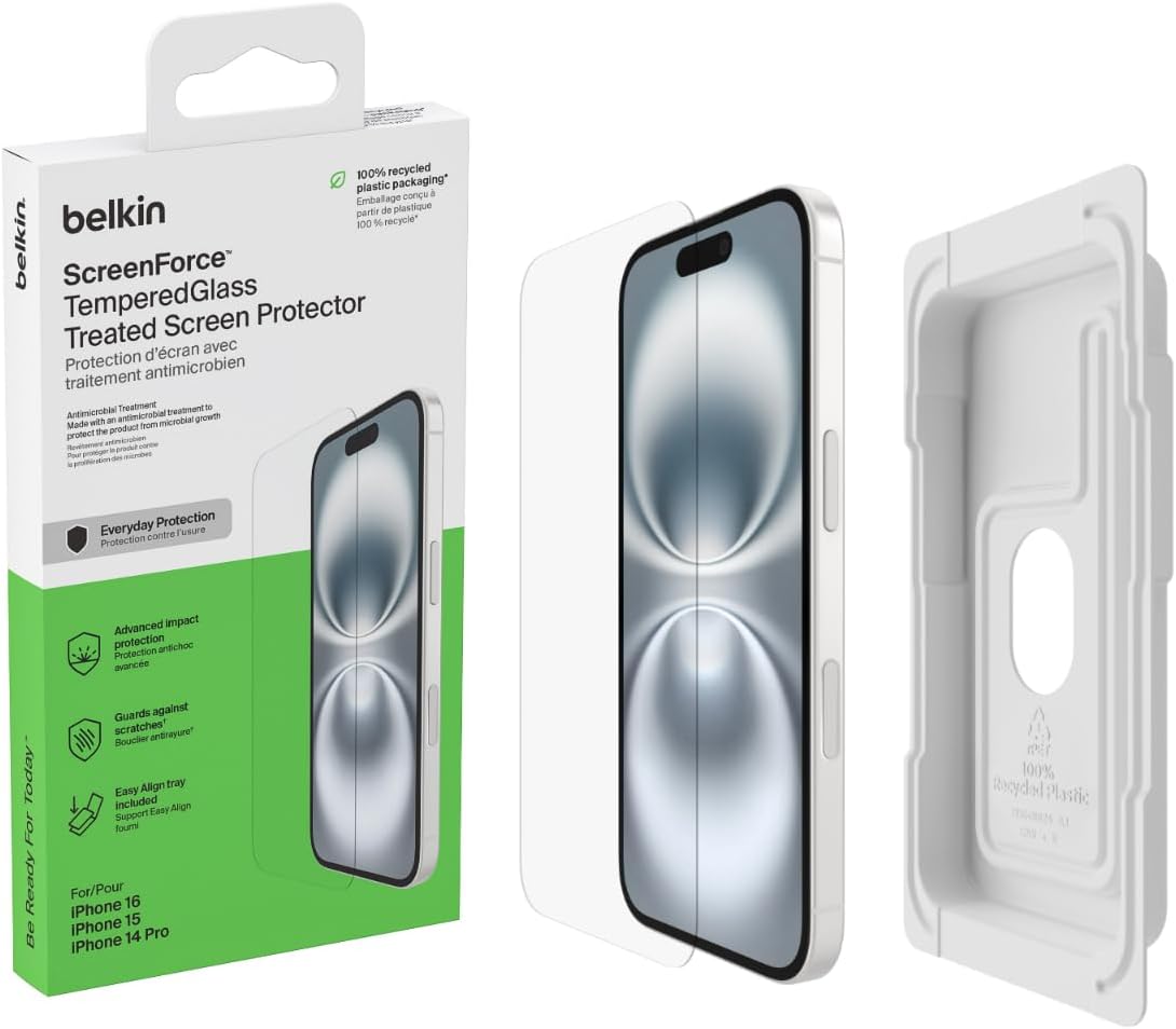 Belkin ScreenForce Screen Protector for iPhone 16, 15 and 14 Pro