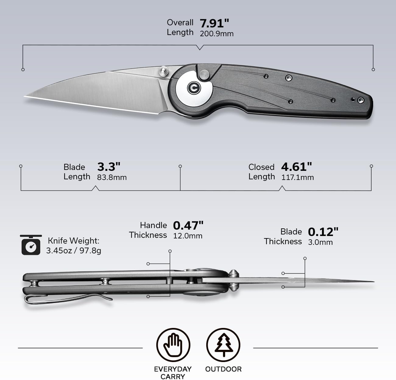 CIVIVI Starflare Pocket Knife, 3.3\" Folding Button Lock