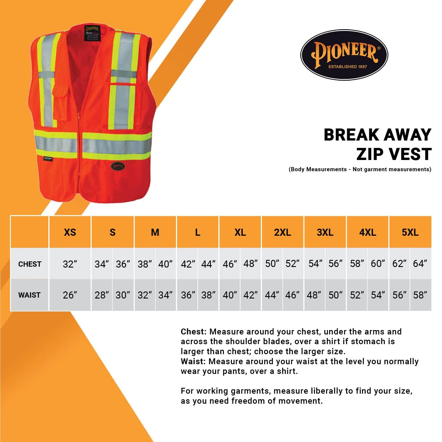 Pioneer Hi Vis Tear-Away Mesh Back Safety Vest - Reflective Tape, 4 Pockets
