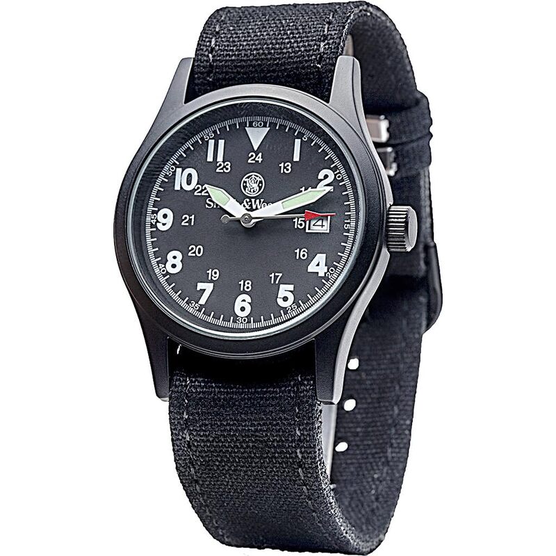 SMITH & WESSON Men's Military Watch with Interchangeable Canvas Straps, Water Resistant, Date Display
